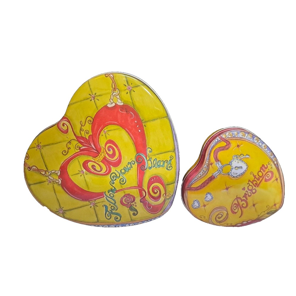 2 Brighton‎ Jewelry Tins Metal Heart-Shaped  Crafts Follow Your Heart Valentine
